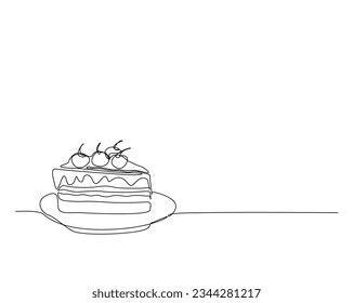 Continuous one line drawing of sliced cake. Cheese cake  outine vector illustration.  