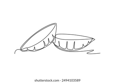 Continuous one line drawing sliced healthy organic hot sweet potato for orchard logo identity. Fresh ipomoea batatas concept for botanically icon. Single line draw design vector graphic illustration