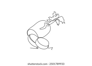 Continuous one line drawing of sliced healthy organic white radish for harvesting logo identity. Fresh Japanese daikon concept for vegetable icon. Single line draw design vector graphic illustration