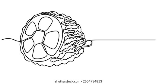 Desenho contínuo de uma linha de jaca orgânica doce saudável fatiado para identidade do logotipo do pomar. Ícone de horta de frutas conceito de fruta tropical fresca. Ilustração gráfica vetorial de design de desenho de linha única.