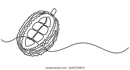 Desenho contínuo de uma linha de jaca orgânica doce saudável fatiado para identidade do logotipo do pomar. Ícone de horta de frutas conceito de fruta tropical fresca. Ilustração gráfica vetorial de design de desenho de linha única.