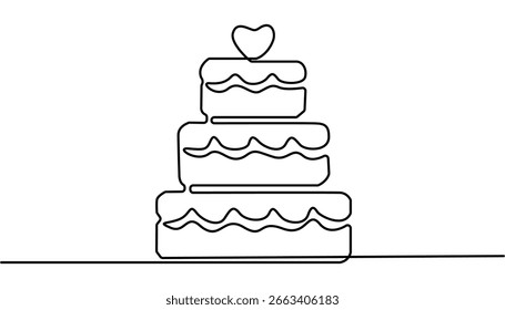 Continuous one line drawing of sliced cake food and beverage concept. Continuous one line drawing of slice cake. One line drawing illustration of cake. Party food, birthday cake, dessert concept line.