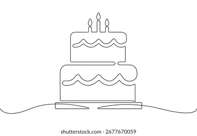 Continuous one line drawing of sliced cake.