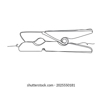 Continuous one line drawing of small clothespin in silhouette on a white background. Linear stylized.Minimalist.