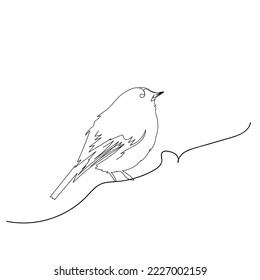 Continuous one line drawing of small chubby standing  bird   minimalism drawing. Flying bird on flowers isolated on a white background. Avian national zoo park concept. 