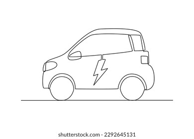 Continuous one line drawing small electric car. Electric car concept. Single line draw design vector graphic illustration.