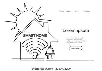 Continuous one line drawing of Smart Home and Internet of Things Concept. Can used for logo, emblem, slide show and banner. Illustration with quote template. One line vector illustration.