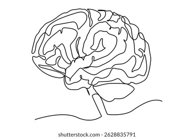 Continuous one line drawing of smart human brain from side view logo identity. Genius idea for brain medical health icon logotype concept.	
