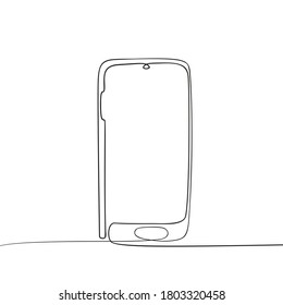 Dibujo continuo de una línea de dispositivos de comunicación móvil para smartphones, ilustración lineal minimalista de vector negro y blanco aislado