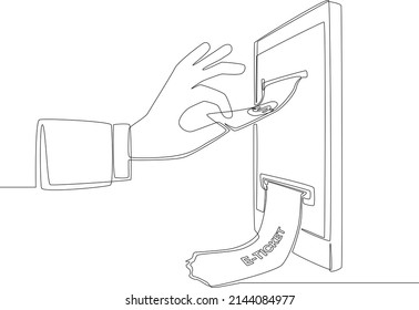 Continuous one line drawing of  smartphone with digital bill ticket and payment. Single line draw design vector graphic illustration