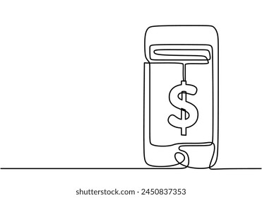 Continuous one line drawing of Smartphone and Electronic money