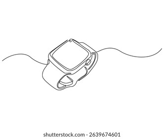 Continuous one line drawing of smartwatch. One line drawing illustration of fitness bracelet smartwatch. Clock touchscreen, technology concept single line. Editable outline