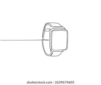 Continuous one line drawing of smartwatch. One line drawing illustration of fitness bracelet smartwatch. Clock touchscreen, technology concept single line. Editable outline