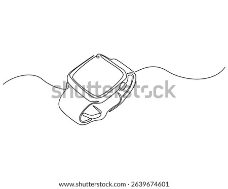 Continuous one line drawing of smartwatch. One line drawing illustration of fitness bracelet smartwatch. Clock touchscreen, technology concept single line. Editable outline