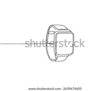 Continuous one line drawing of smartwatch. One line drawing illustration of fitness bracelet smartwatch. Clock touchscreen, technology concept single line. Editable outline