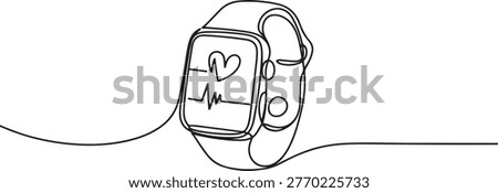 Continuous one line drawing of smartwatch. One line drawing illustration of fitness bracelet smartwatch. Clock touchscreen, technology concept. one line Icon drawing
