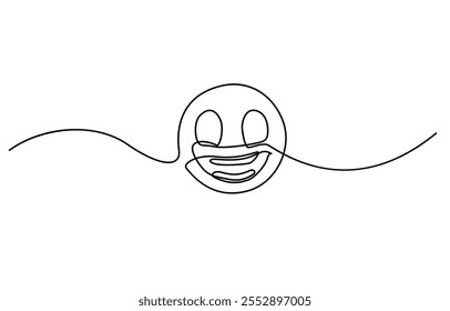 Continuous one line drawing of smile. Single line pattern of smile, One continuous line art smiling face, Positive Emotion Single Line Icon.