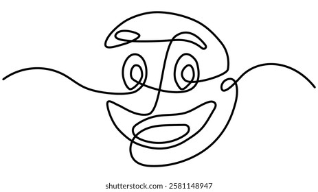 Continuous one line drawing of smile, Positive Emotion Single Line Icon, mple line art illustration of a laughing face emoji Vector illustration