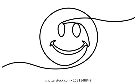 Continuous one line drawing of smile, Positive Emotion Single Line Icon, mple line art illustration of a laughing face emoji Vector illustration