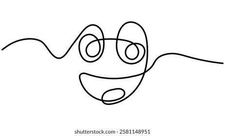 Continuous one line drawing of smile, Positive Emotion Single Line Icon, mple line art illustration of a laughing face emoji Vector illustration