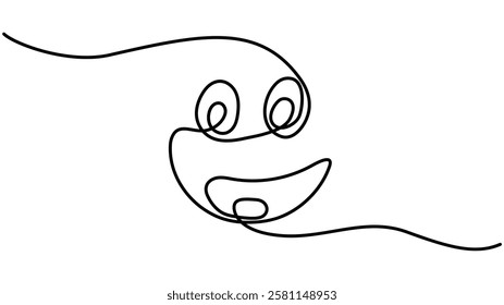 Continuous one line drawing of smile, Positive Emotion Single Line Icon, mple line art illustration of a laughing face emoji Vector illustration