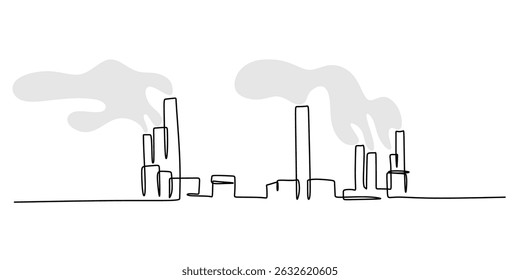 Fábrica de fumar continua de una línea de dibujo. Contaminación por Industrial. Problema ecológico.