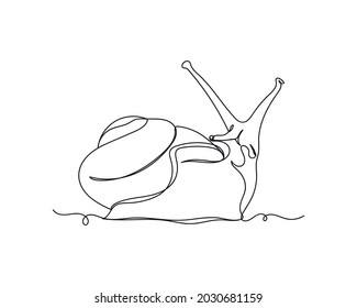 Continuous one line drawing of snail icon in silhouette on a white background. Linear stylized.