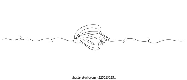 Continuous one line drawing of snail sea shell. Seashell symbol and banner of beauty spa and wellness salon in simple linear style. Editable stroke. Doodle Vector illustration