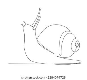 Continuous one line drawing of snail. simple shelled gastropod line art vector illustration. Editable stroke.
