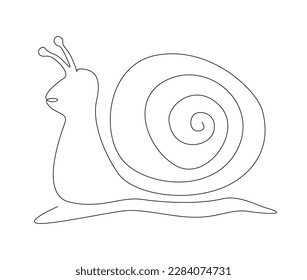Continuous one line drawing of snail. simple shelled gastropod line art vector illustration. Editable stroke.