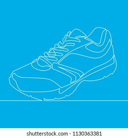 Continuous one line drawing sneakers Vector illustration on blue background