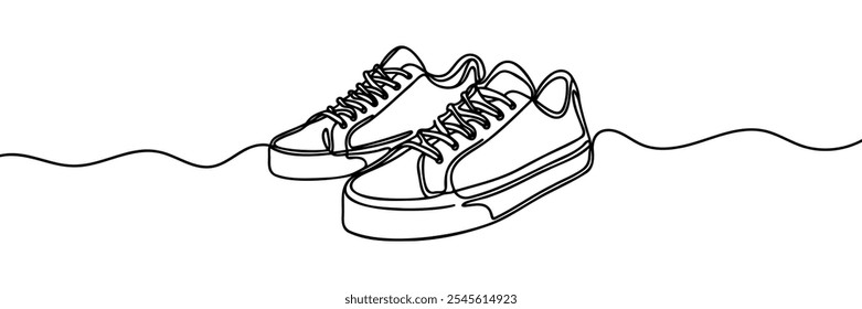 Durchgehende einzeilige Zeichnung von Turnschuhen. Einfache Schuhe, Sneaker Linie Kunst Vektorgrafik.