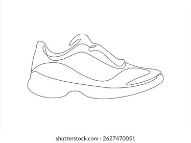 Continuous one line drawing of sneakers vector. Shoe line icon sneaker vector. Vector illustration. Linear shoe design. Sneakers vector linear icon outline. Shoes continuous icon.
