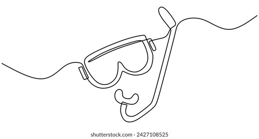 Continuous one line drawing snorkel glasses. Scuba diving mask for swimming. Vector illustration sport vacation activity symbol.