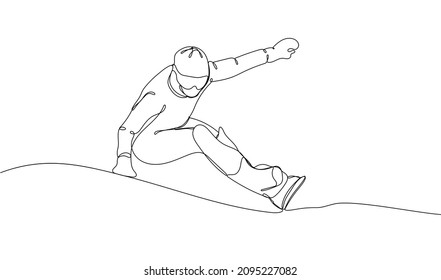Continuous one line drawing of snowboard athlete. Outdoor extreme sport. Winter season sport. Vector illustration	
