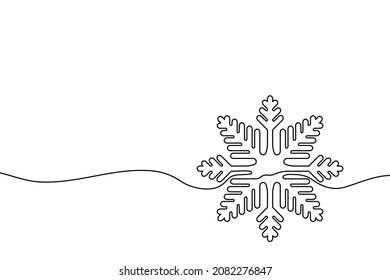 Continuous one line drawing of snowflake. Christmas decoration drawn by one single line. Vector illustration.