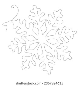 Continuous one line drawing snowflake. Abstract crystal snow by one line. Simple modern symbol for Winter holidays, merry Christmas and happy new year decoration. Fashionable trend vector