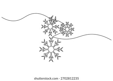 Dibujo continuo de una línea del conjunto de Snowflake. Ilustración de dibujo de una sola línea de conjunto de iconos de copo de nieve azul colección. Arte vectorial de concepto de temporada de invierno. Ilustración de línea Doodle.