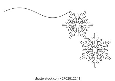 Continuous one line drawing of Snowflake set. Single line drawing illustration of Set blue snowflake icons collection. Winter season concept vector art. Doodle line illustration.