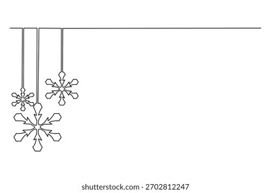 Continuous one line drawing of Snowflake set. Single line drawing illustration of Set blue snowflake icons collection. Winter season concept vector art. Doodle line illustration.