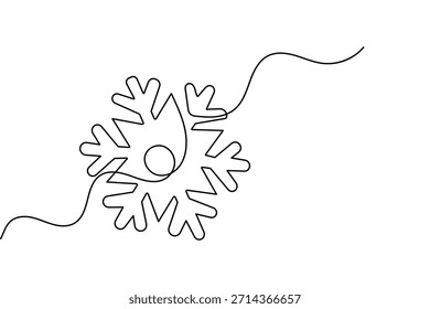 Dibujo continuo de una línea de un diseño de copo de nieve 
Ilustración vectorial minimalista de copo de nieve de una línea