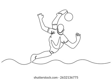 Continuous one line drawing of Soccer player Performing Bicycle Kick. Single line drawing illustration of Football player with a ball. World Football Day concept vector art. Doodle line illustration.
