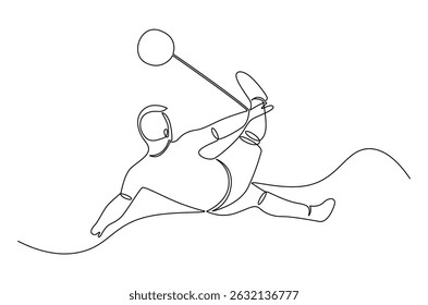 Continuous one line drawing of Soccer player Performing Bicycle Kick. Single line drawing illustration of Football player with a ball. World Football Day concept vector art. Doodle line illustration.
