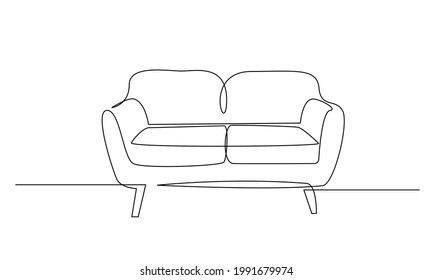 Continuous one line drawing of Sofa or couch. Modern furniture in simple Linear style. Doodle vector illustration