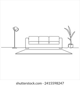 Continuous one line drawing of sofa furnitrure line art drawing vector illustration 