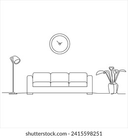 Continuous one line drawing of sofa furnitrure line art drawing vector illustration 