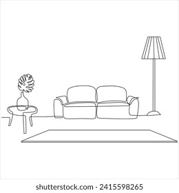 Continuous one line drawing of sofa furnitrure line art drawing vector illustration 