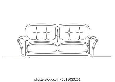 Continuous one line drawing sofa isolated on white background. Vintage couch for interior design. Editable stroke. Vector illustration