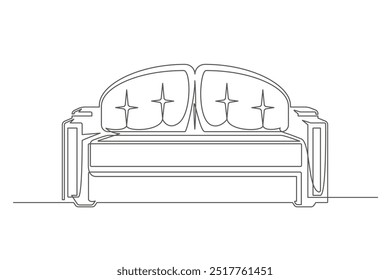 Continuous one line drawing sofa isolated on white background. Vintage couch for interior design. Editable stroke. Vector illustration