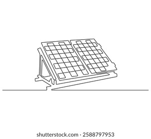 Continuous one line drawing of solar panel. Single line drawing illustration of renewable energy solar panel. Green energy concept vector art. Doodle line illustration.